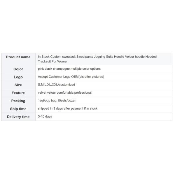                  High Quality Velvet Custom Zip Hoodie Joggers Two Piece Velour Tracksuit Women             