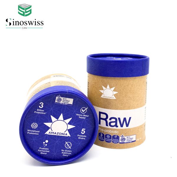 Custom Airtight Paper Cans Packaging With Paper Hat Cover For Protein Supplements