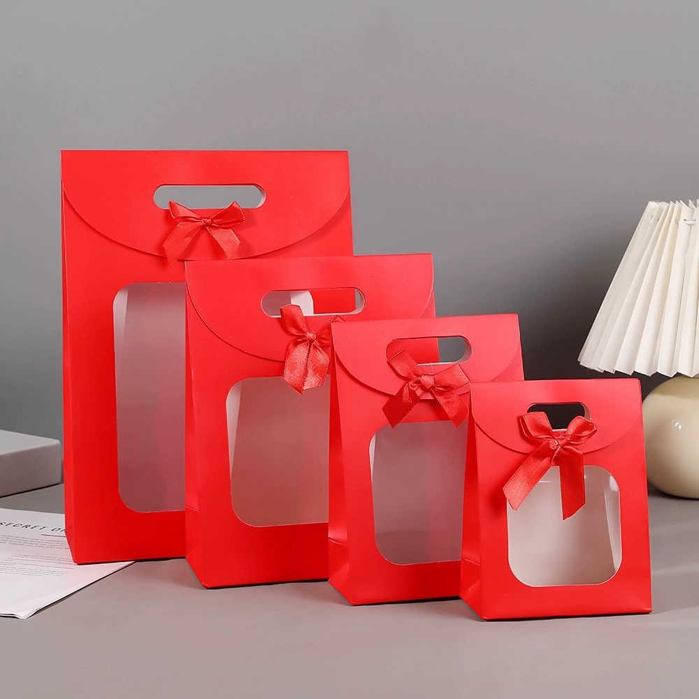 Paper Gift Bags with Window and Die Cut Handle for Retail Packaging