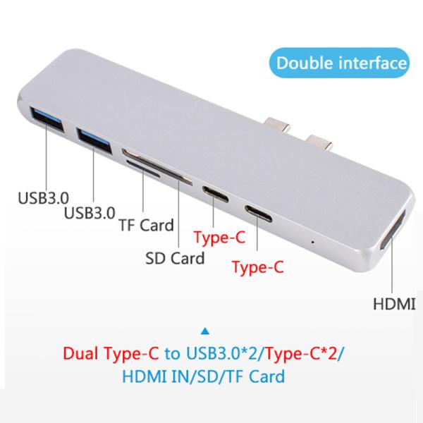 7 in 1 Dual Type-C Docking Station Hub M-Book USB-C,4K HD-MI,2xUSB3.0,SD and Micro-SD Card Reader