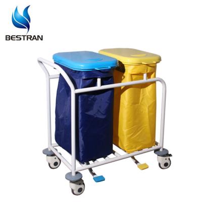 Steel Frame Hospital Linen Hamper Double Bins With Foot Pedal Controlled Cover