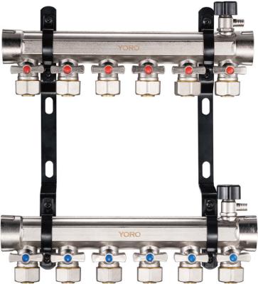 6213F Hot Forged Brass Water Distribution Manifolds Ball Type Branch Regulators Integrated With Air Vents For Both Mains
