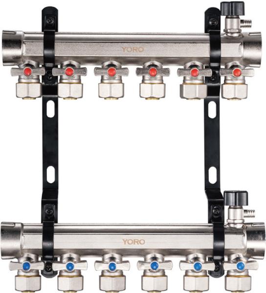 6213F Hot Forged Brass Water Distribution Manifolds Ball Type Branch Regulators Integrated With Air Vents For Both Mains