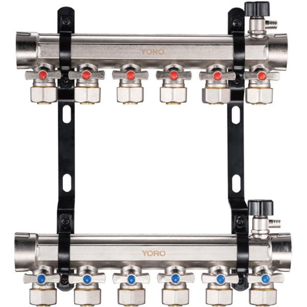 6213F Hot Forged Brass Water Distribution Manifolds Ball Type Branch Regulators Integrated With Air Vents For Both Mains