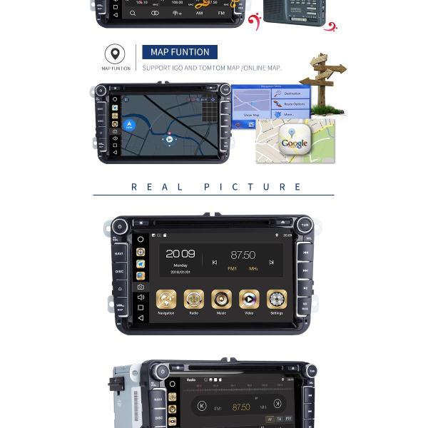 4GB RAM Android Auto Double Din Volkswagen Golf Dvd Player Front Camrea Rear Camera