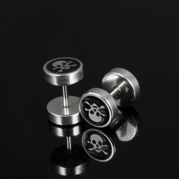 Simple and Cool Style Black Round Shaped Stainless Steel Men Stud Earrings