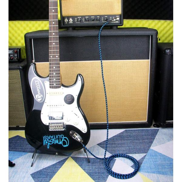 10FT Durable Blue Braided 90 Degree Angled to Straight 1/4 TS Jack Electric Instrument Guitar Patch Cable