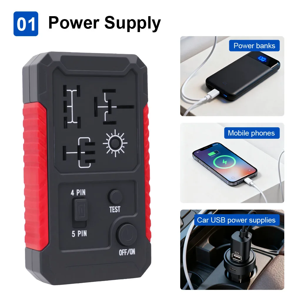 12V Automotive Relay Tester with USB Power Supply and LED Indicator - Portable Car Relay Checker for 12V Systems