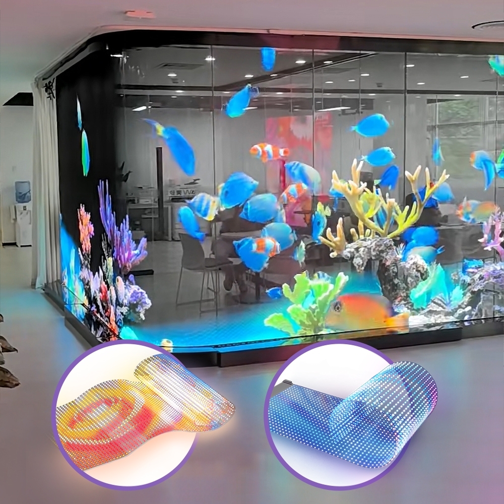 P10 Flexible Transparent LED Film Screen, 90% Transparency Self-Adhesive Display for Mall Glass Window