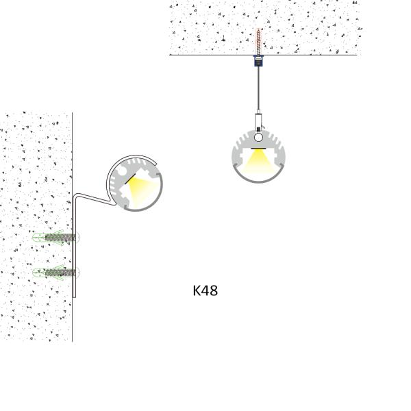 6063 T5 Round LED Extrusion with PC Cover for Suspension Installation