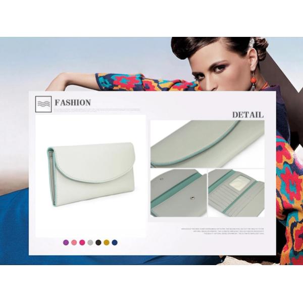 Light Green Stylish Leather Wallet 19*10*2cm With Multiple Card Compartments