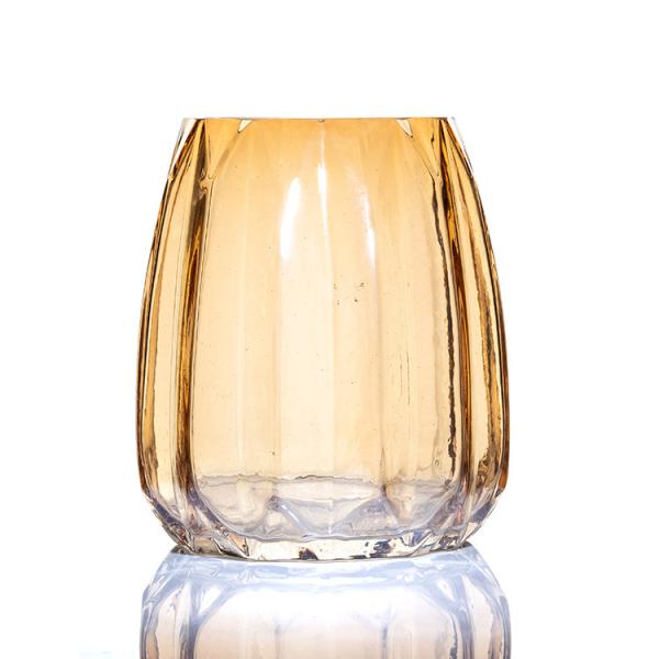 High Fashion Wave Top Embossed Smoke Ion Plating  Glass Vase
