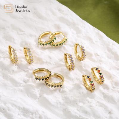 Diamond Zircon Huggie Hoop Earrings, brincos pequenos do círculo do cristal de rocha 18k