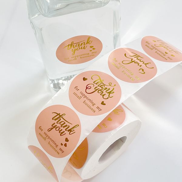 Hot Sale 1.5 Inch Gold Foil Thank You Label Round Circle Adhesive Vinyl Gift Thank You Label in Stock
