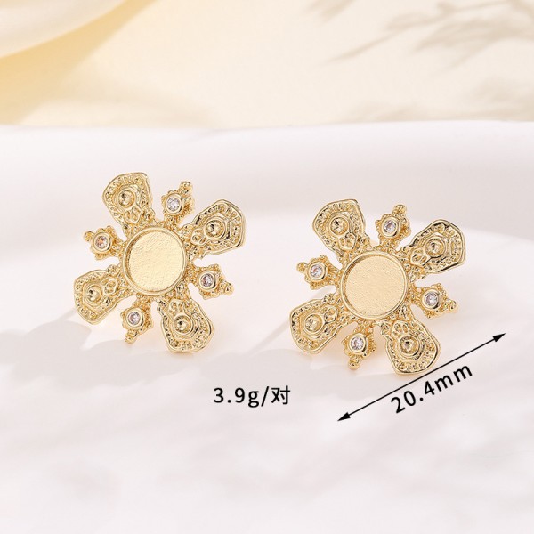 Fashion Brass Gold Plated Earring Round Mosquito Coil Flower Pearl Inlaid Zircon Studs DIY Geometric Women's Jewelry Earrings