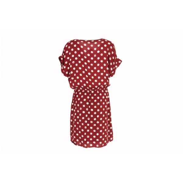 V Neck Elastic Band Ladies Dress Clothing 100% Viscose Polka Dot Red Dress