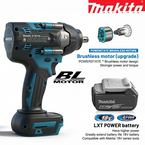 Makita 1/2inch Cordless Wrench 3000rpm Rechargeable Truck Tires Repair 18V Customizable Impact Wrench