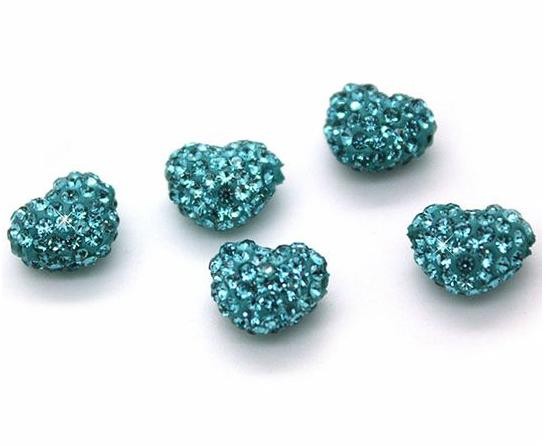 12-16mm White Color Clay Heart Shaped Beads,Clay Shamballa Beads with two hole