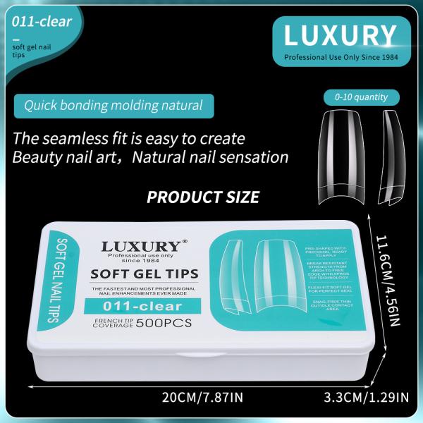 500PCS Clear False Nail Tips Set Half Cover Square Ballet False Nails Nail Extensions in Storage Box