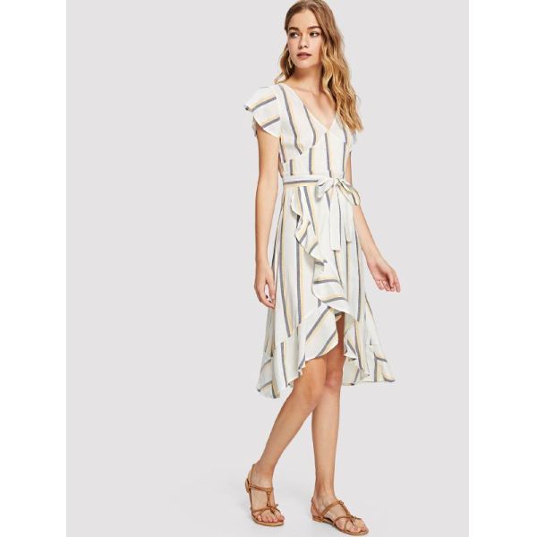 lady fashion and casual striped dress
