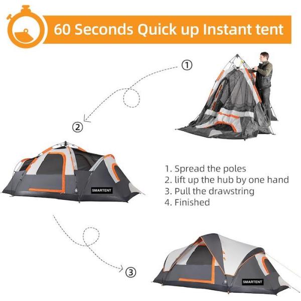 410*210*140CM Grey Polyester 6-Season Pop Up Camping Tent com piso impermeável / janelas de malha