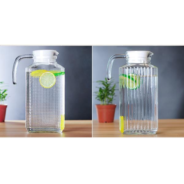 1.8 Liters 60 Oz Glass Water Pitcher With Ribbed And Diamond Design