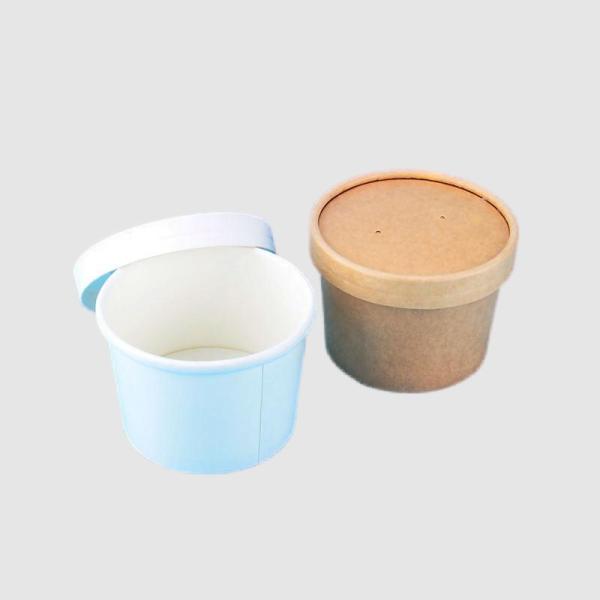Disposable Biodegradable 8oz Take Away Food Kraft Paper Soup Bowl Cup Container With PP or Paper Lid