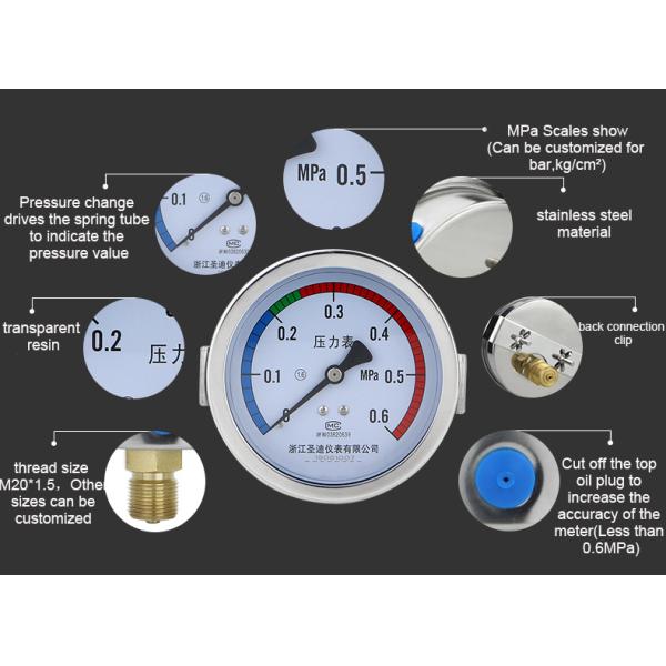 Clamp Type Design 100mm Axial Hydraulic Oil Pressure Gauge for Precise Measurements