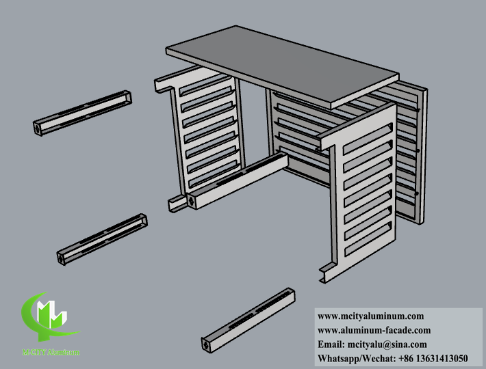 Customized Size Aluminum AC Unit Cover with 45° Angled Louvres and Powder Coated Finish