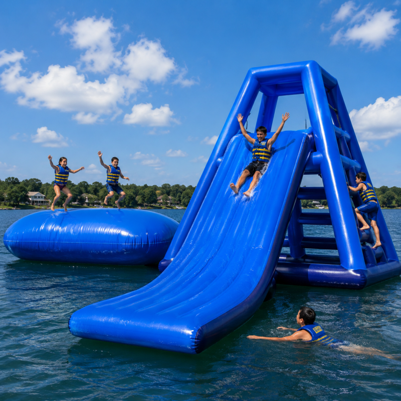 Cheap Airtight Floating Inflatable Water Tower Ladder Climbing Slide with Jumping Blob