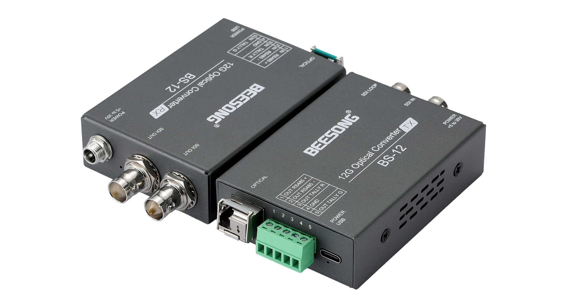 12G SDI Fiber Optic Converter With Tally, RS485, SFP Module