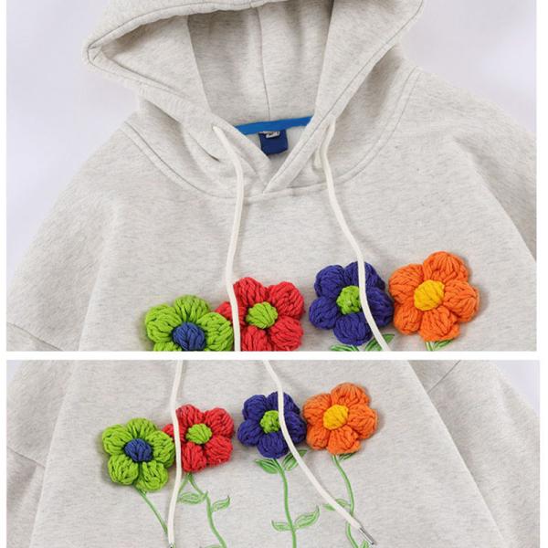 Anti Pilling Embroidered Long Sleeve Sweatshirts Loose Floral Fleece Hoodie