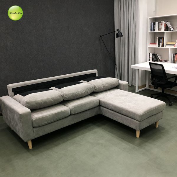 Breathable Tufted Corduroy Fabric L Shaped Sectional Sofa Light Gray