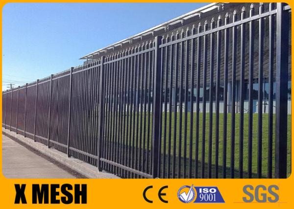 Black Powder Coated Metal Tubular Fencing 1.8m High 2.4m Width Commercial