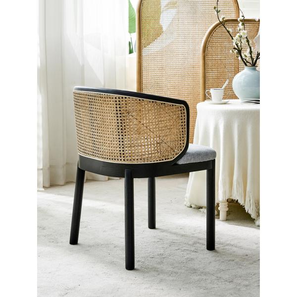 Hotel Restaurant Upholstered Wooden Chair Rattan Back 55*53*77