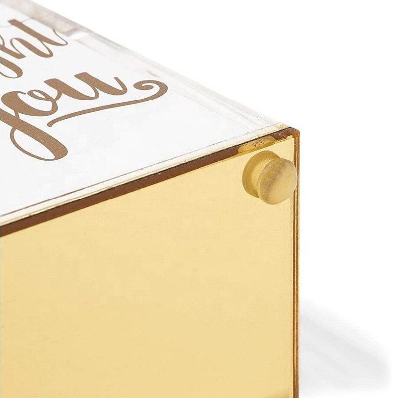 Customized Plastic Transparent square Pen Holder with Gold Mirrored Base and Gold logo Suitable for Home Office Use