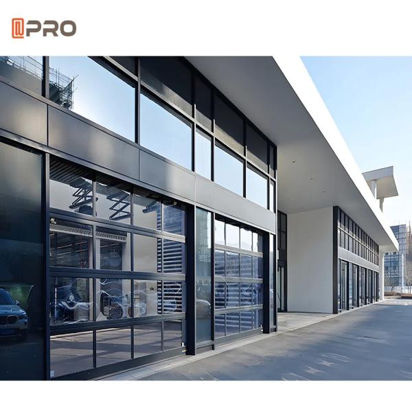 Double Tempered Glass Aluminum Garage Door Black Security Windproof