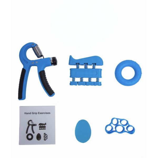 Five Piece Hand Grip Workout Kit Black Adjustable Hand Gripper Finger Stretcher Grip Ring And Stress Ball For Hand Strength And Flexibility