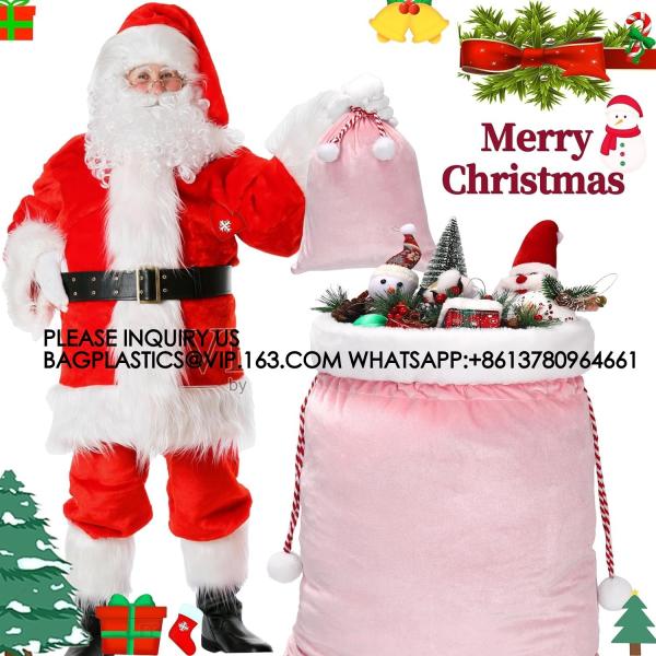 Velvet Bags With Drawstring Large Plush Santa Sack Christmas Gift Bags In 2 Size For Xmas Package Storage Bags