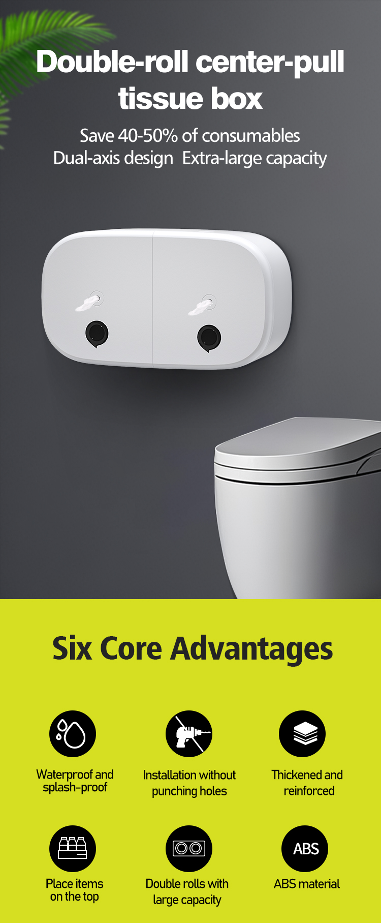 ABS Plastic Toilet Paper Dispenser Wall Mount 235*113*235mm For Hotel Grade Use