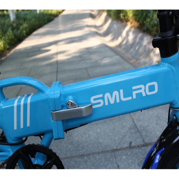 Blue Small Light Foldable Electric Bicycle 14 Inch Aluminum Alloy