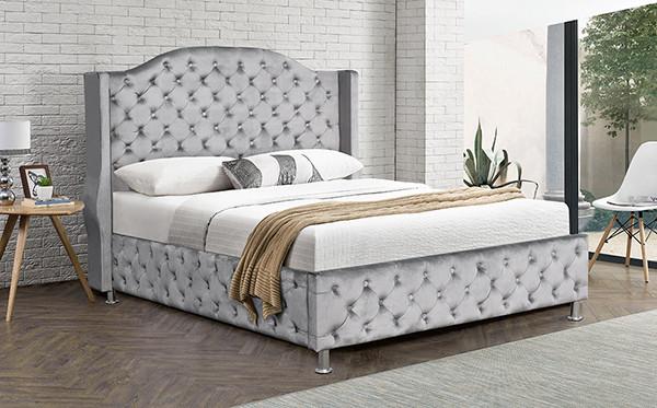 Metal Leg Gas Lift Queen Bed Frame Tufted Headboard Footboard Velvet