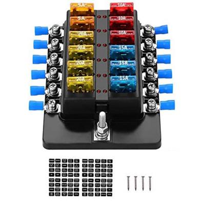 M5 Stud 12 Way Marine Blade Fuse Holder 32V ATC With Sticker Label