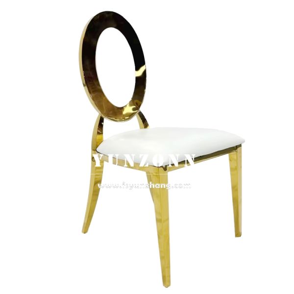 Gold Royal Hotel Event Wedding Commercial Furniture 304 Stainless Steel Chair with Oval Back Flower Design