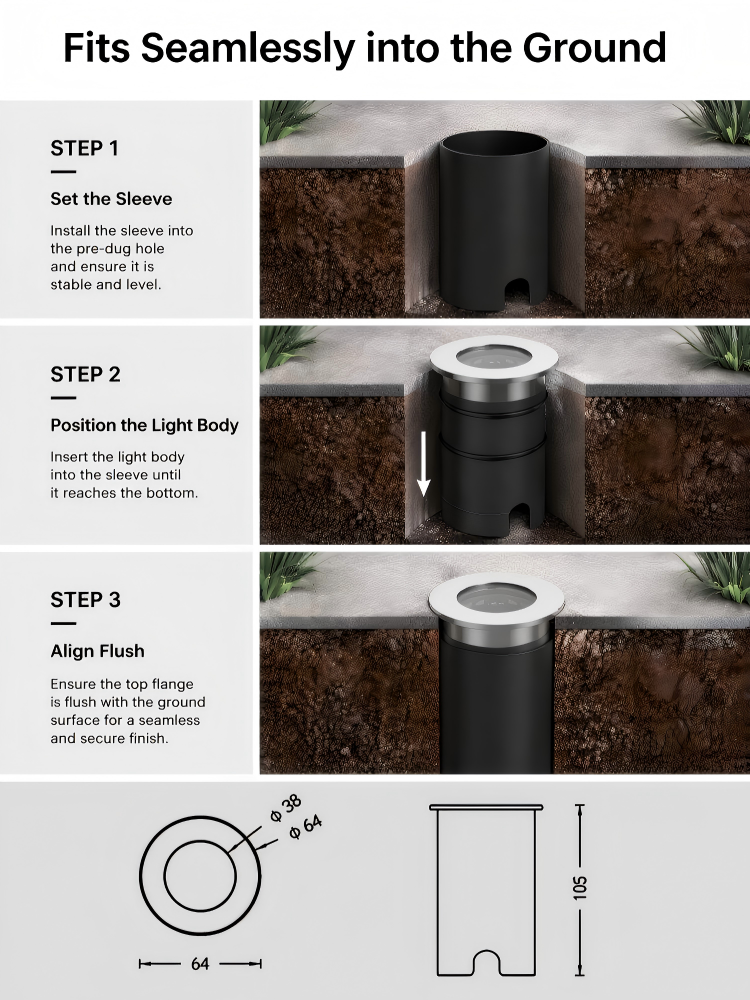 MA65 Commercial Grade 8W High Output LED Underground Well Light IP68 Waterproof for Building Facades