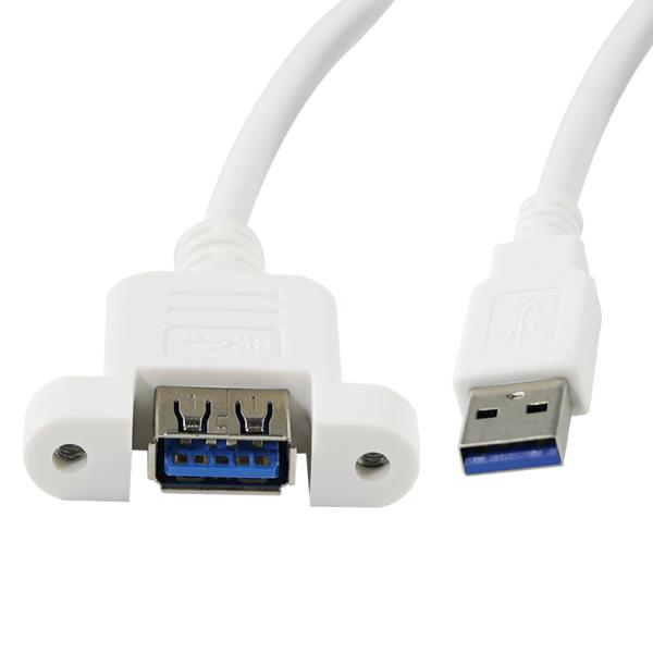 USB 3.0 Un cable de extensión de macho a hembra con agujeros de tornillo montados en el panel para transferencia de datos y extensión del dispositivo 3 pies / 4 pies / 5 pies