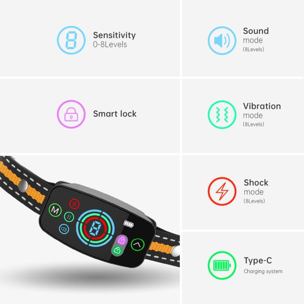 Automatic Activated Anti Bark Training Collar for Dogs Rechargeable Electric Shock Control Waterproof IPX7 20+ Hours Battery