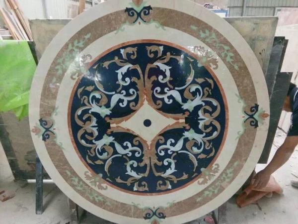 Emperador Flower Mosaic Tile Wall Art , Round Outdoor Mosaic Art Projects