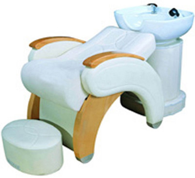 While Comfortable Salon Shampoo Chairs Ceramic Bowl With PVC Vinyl Upholstery