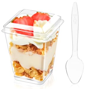 Pack 5 Oz Plastic Dessert Cups With Lids And Spoons, Clear Parfait Cups Pudding Cups Mini Party Serving Cups For Appetizer Fruit Yogurt Ice Cream